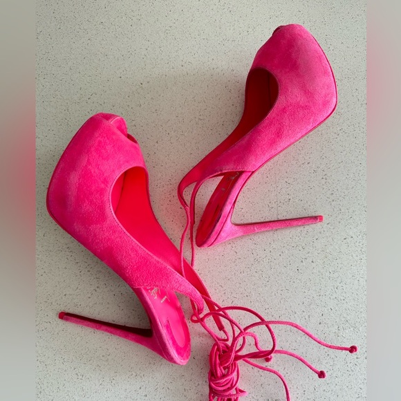 Christian Louboutin LACE UP NVP SUEDE PEEP-TOE PUMPS Pink EU 37.5 - Picture 5 of 7
